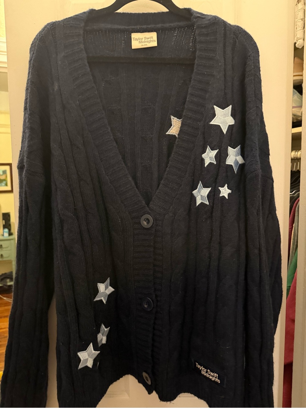 Taylor Swift Midnights Navy Star-Appliqué Cable Cardigan